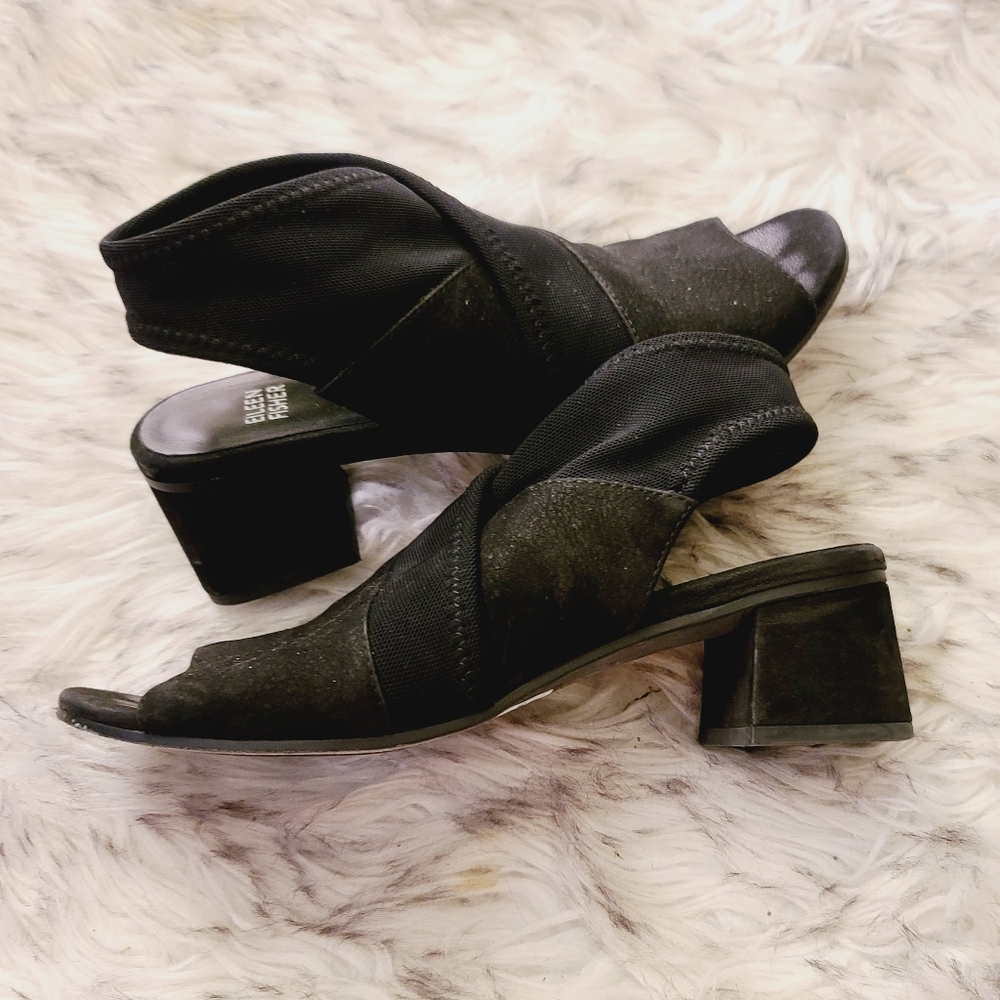 Eileen Fisher Black Ankle Cross Strap Block Heel 37 Very Adult Sandals - Picture 6 of 9